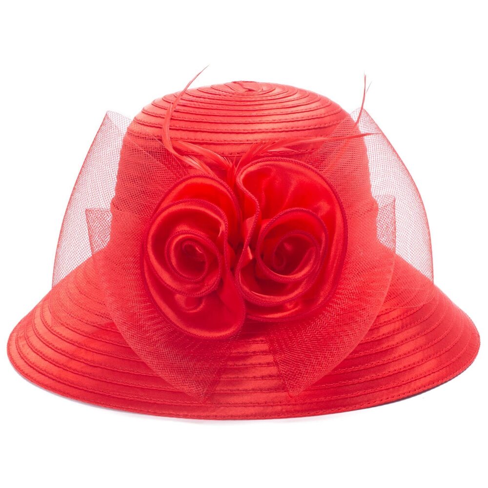 7227 Satin CRIN Wedding Occasion Wide Brim Sun Hat A433Red